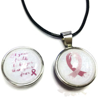 Faith Bigger Than Fear Hands Ribbon Breast Cancer Support Awareness Hope Cure Pendant Necklace  W/2 18MM - 20MM Snap Jewelry Charms