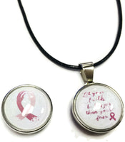 Faith Bigger Than Fear Hands Ribbon Breast Cancer Support Awareness Hope Cure Pendant Necklace  W/2 18MM - 20MM Snap Jewelry Charms