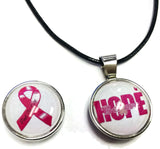 Hope Believe Find The Cure Ribbon Breast Cancer Support Awareness Pendant Necklace  W/2 18MM - 20MM Snap Jewelry Charms
