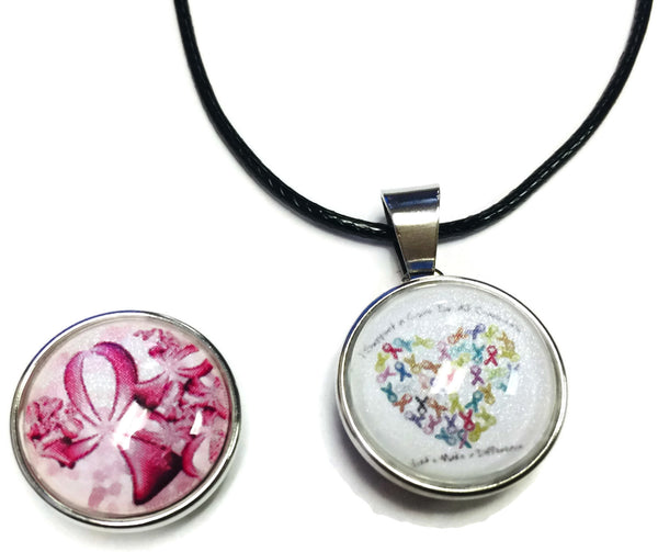I Support A Cure Pink Ribbon Breast Cancer Support Awareness Pendant Necklace  W/2 18MM - 20MM Snap Jewelry Charms