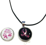 Hope Believe Love Pink Ribbon Breast Cancer Support Awareness Pendant Necklace  W/2 18MM - 20MM Snap Jewelry Charms