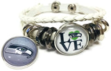 NFL Football Fan Seattle Seahawks On White Leather Bracelet W/ Logo and Love 18MM - 20MM Snap Charms