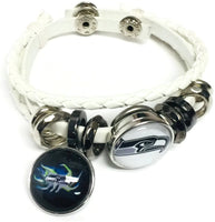 NFL Football Fan Seattle Seahawks On White Leather Bracelet W/ Logo Burst 18MM - 20MM Snap Charms