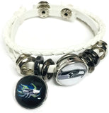 NFL Football Fan Seattle Seahawks On White Leather Bracelet W/ Logo Burst 18MM - 20MM Snap Charms