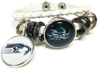 NFL Football Fan Seattle Seahawks On White Leather Bracelet W/ Logo Burst 18MM - 20MM Snap Charms