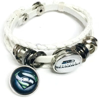 NFL Football Fan Seattle Seahawks On White Leather Bracelet W/ Superman Logo 18MM - 20MM Snap Charms