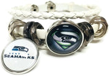 NFL Football Fan Seattle Seahawks On White Leather Bracelet W/ Superman Logo 18MM - 20MM Snap Charms