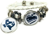 NFL Football Fan Dallas Cowboys On White Leather Bracelet W/  Heart and Texas State 18MM - 20MM Snap Charms