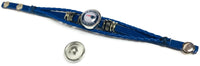 NFL Football Fan New England Patriots Blue Leather Bracelet W/ Circle and Logo 18MM - 20MM Snap Charms