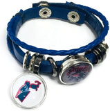 NFL Football Fan New England Patriots Blue Leather Bracelet W/ Cool Logo And State 18MM - 20MM Snap Charms