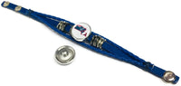 NFL Football Fan New England Patriots Blue Leather Bracelet W/ Cool Logo And State 18MM - 20MM Snap Charms