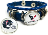 NFL Football Fan Houston Texans Blue Leather Bracelet W/ Logo And Helmet 18MM - 20MM Snap Charms