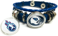 NFL Football Fan Tennessee Titans Blue Leather Bracelet W/ Logo And Helmet 18MM - 20MM Snap Charms
