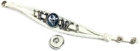 NFL Football Fan Tennessee Titans White Leather Bracelet W/ Circle Logo & Blue Helmet 18MM - 20MM Snap Charms