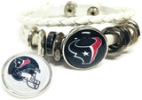 NFL Football Fan Houston Texans White Leather Bracelet W/ Blue Logo & Helmet 18MM - 20MM Snap Charms