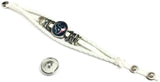NFL Football Fan Houston Texans White Leather Bracelet W/ Blue Logo & Blue Helmet 18MM - 20MM Snap Charms
