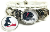 NFL Houston Texans Football Fan White Leather Bracelet W/ Logo & Helmet 18MM - 20MM Snap Charms