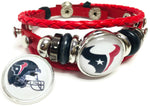 NFL Houston Texans Football Fan Red Leather Bracelet W/ Logo & Helmet 18MM - 20MM Snap Charms