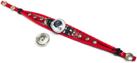 NFL Houston Texans Football Fan Red Leather Bracelet W/ Logo & Helmet 18MM - 20MM Snap Charms
