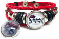 NFL Football Fan New England Patriots Red Leather Bracelet W/ Logo Grey Cool 18MM - 20MM Snap Charms