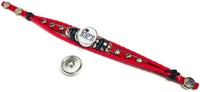 NFL Football Fan New England Patriots Red Leather Bracelet W/ Logo Grey Cool 18MM - 20MM Snap Charms