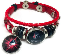 NFL Football Fan New England Patriots Red Leather Bracelet W/ Blue Man Red Blast 18MM - 20MM Snap Charms