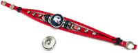 NFL Football Fan New England Patriots Red Leather Bracelet W/ Circle Logo & Helmet On Blue 18MM - 20MM Snap Charms