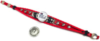 NFL Football Fan New England Patriots Red Leather Bracelet W/ White Logo & Logo Burst 18MM - 20MM Snap Charms