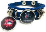 NFL Football Fan New England Patriots Blue Leather Bracelet W/ Burst & Man Logo 18MM - 20MM Snap Charms