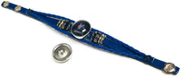 NFL Football Fan New England Patriots Blue Leather Bracelet W/ Burst & Man Logo 18MM - 20MM Snap Charms