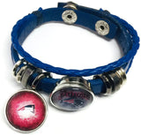 NFL Football Fan New England Patriots Blue Leather Bracelet Go Pats W 2 Logo 18MM - 20MM Snap Charms