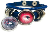 NFL Football Fan New England Patriots Blue Leather Bracelet Go Pats W 2 Logo 18MM - 20MM Snap Charms