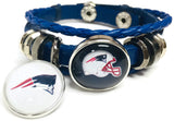NFL Football Fan New England Patriots Blue Leather Bracelet W/ Logo & Helmet On 2  18MM - 20MM Snap Charms