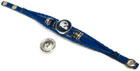 NFL Football Fan New England Patriots Blue Leather Bracelet W/ Logo & Helmet On 2  18MM - 20MM Snap Charms