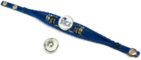 NFL Football Fan New England Patriots Blue Leather Bracelet W/ Circle Logo Pats On 2  18MM - 20MM Snap Charms