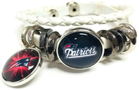 NFL New England Patriots White Leather Football Fan Pats & Red Burst Bracelet W/2 18MM - 20MM Snap Charms