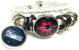 NFL New England Patriots White Leather Football Fan Pats & Red Burst Bracelet W/2 18MM - 20MM Snap Charms