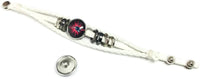 NFL New England Patriots White Leather Football Fan Pats & Red Burst Bracelet W/2 18MM - 20MM Snap Charms