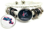 NFL New England Patriots White Leather Football Fan Blue Man & Massachusetts Bracelet W/2 18MM - 20MM Snap Charms