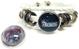 NFL New England Patriots White Leather Football Fan Blue Pats Gray Logo Bracelet W/2 18MM - 20MM Snap Charms