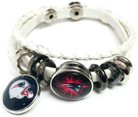 NFL New England Patriots Bracelet NFL Football Fan White Leather Burst Helmet W/2 18MM - 20MM Snap Charms