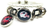 NFL New England Patriots Bracelet NFL Football Fan White Leather Burst Helmet W/2 18MM - 20MM Snap Charms