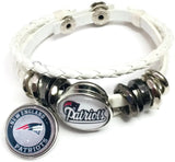 NFL New England Patriots Bracelet NFL Football Fan White Leather Circle Logo Pats W/2 18MM - 20MM Snap Charms