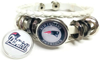 NFL New England Patriots Bracelet NFL Football Fan White Leather Circle Logo Pats W/2 18MM - 20MM Snap Charms