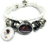 NFL Washington Redskins Bracelet NFL Football Fan White Leather Red & White Chief Skins W/2 18MM - 20MM Snap Charms