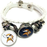 NFL Minnesota Vikings Bracelet NFL Football Fan White Leather Purple & White Logo W/2 18MM - 20MM Snap Charms