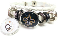 NFL New Orleans Saints Bracelet NFL Football Fan White Leather Girl Loves Saints Logo W/2 18MM - 20MM Snap Charms