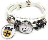 NFL New Orleans Saints Bracelet NFL Football Fan White Leather Girl Loves Saints Shield W/2 18MM - 20MM Snap Charms