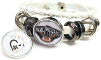 NFL New Orleans Girl Loves Saints Bracelet NFL Football Fan White Leather  W/2 18MM - 20MM Snap Charms