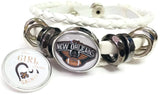 NFL New Orleans Girl Loves Saints Bracelet NFL Football Fan White Leather  W/2 18MM - 20MM Snap Charms